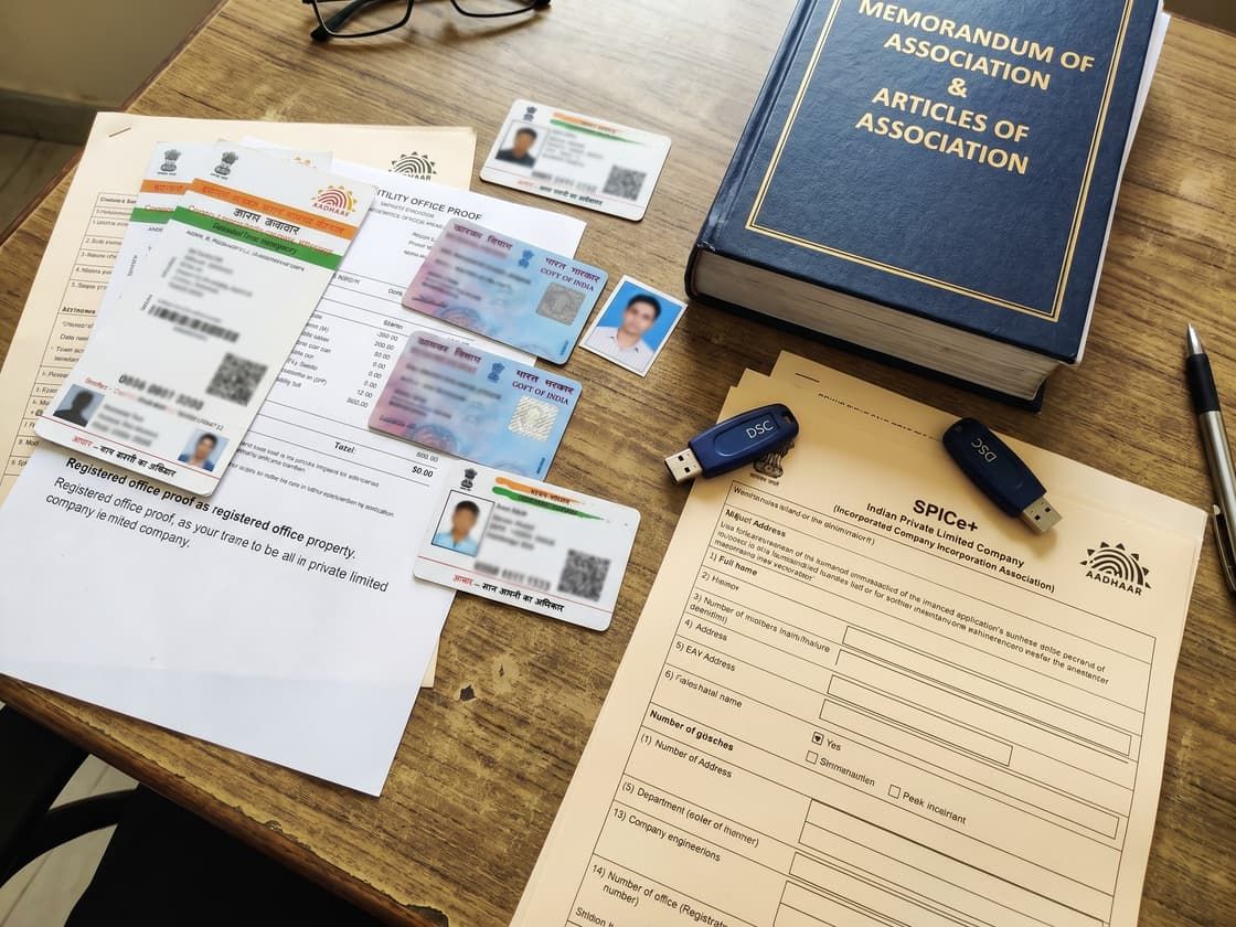 Incorporation documents: director KYC, registered-office proof, MOA/AOA