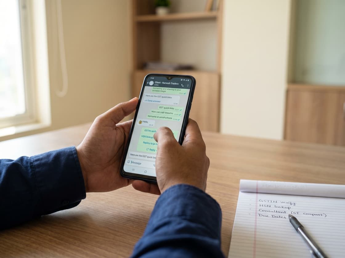 A phone showing a WhatsApp reply from the Get N Dial team