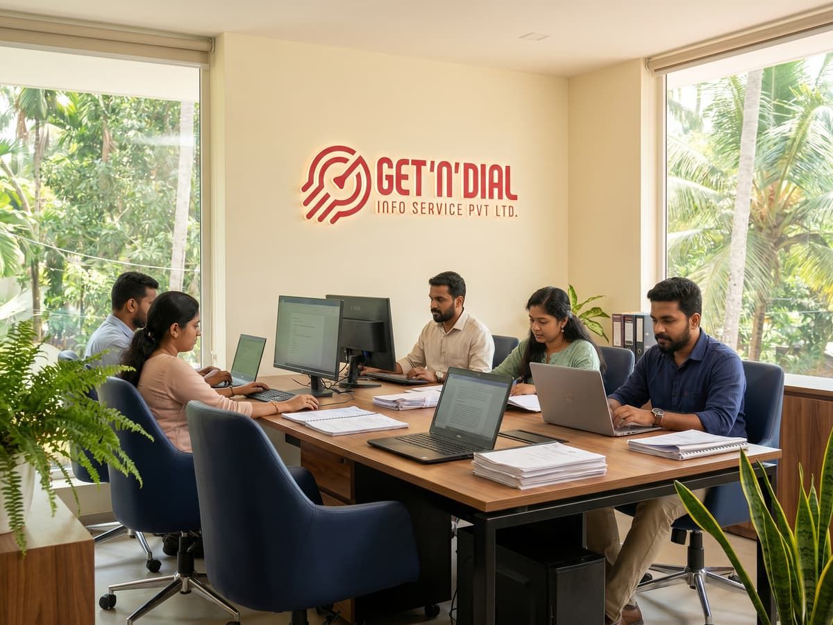 The Get N Dial team preparing a copyright filing in the Edappal office