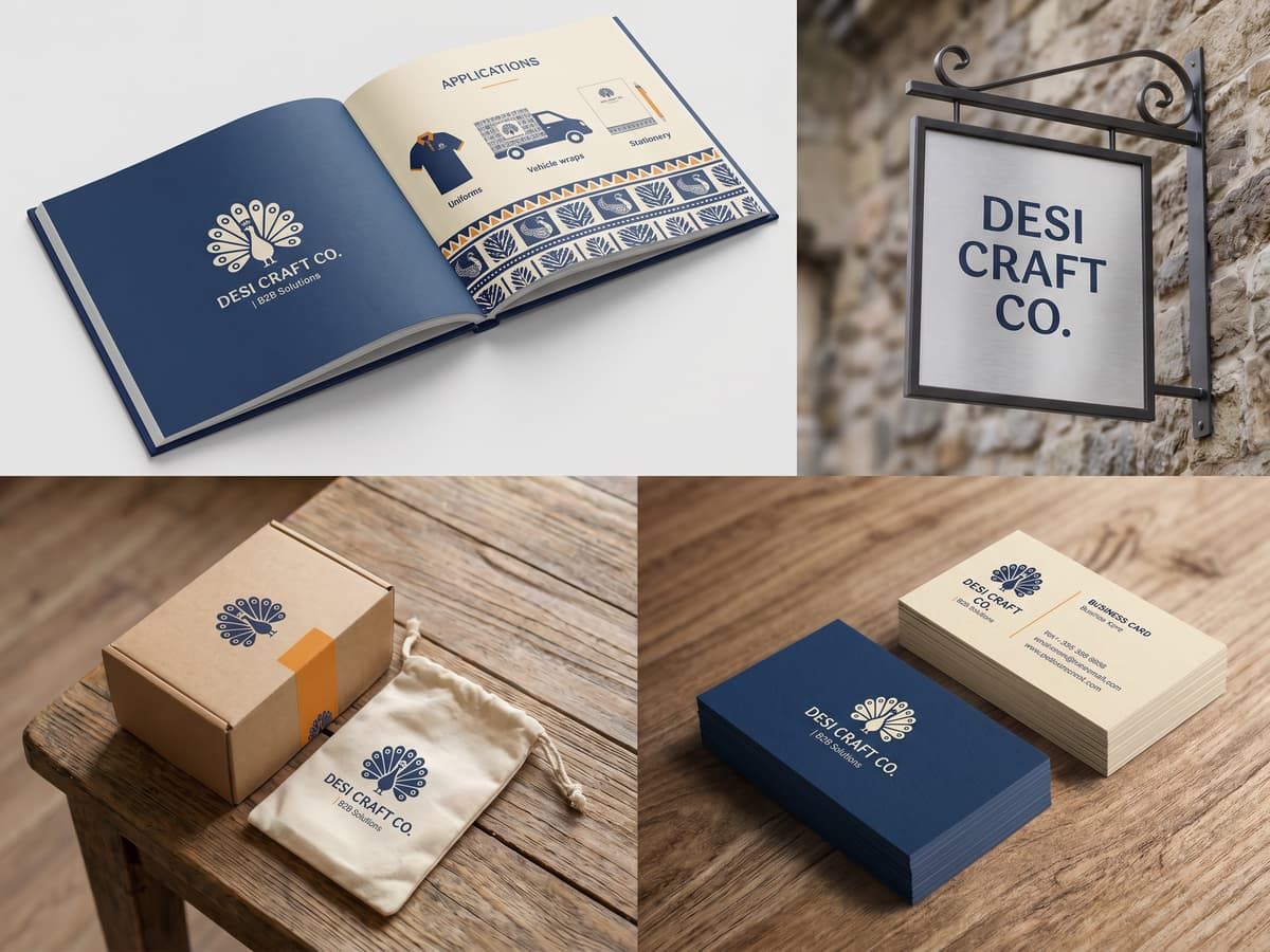 A spread of branding work: logo, brochure and shop signage