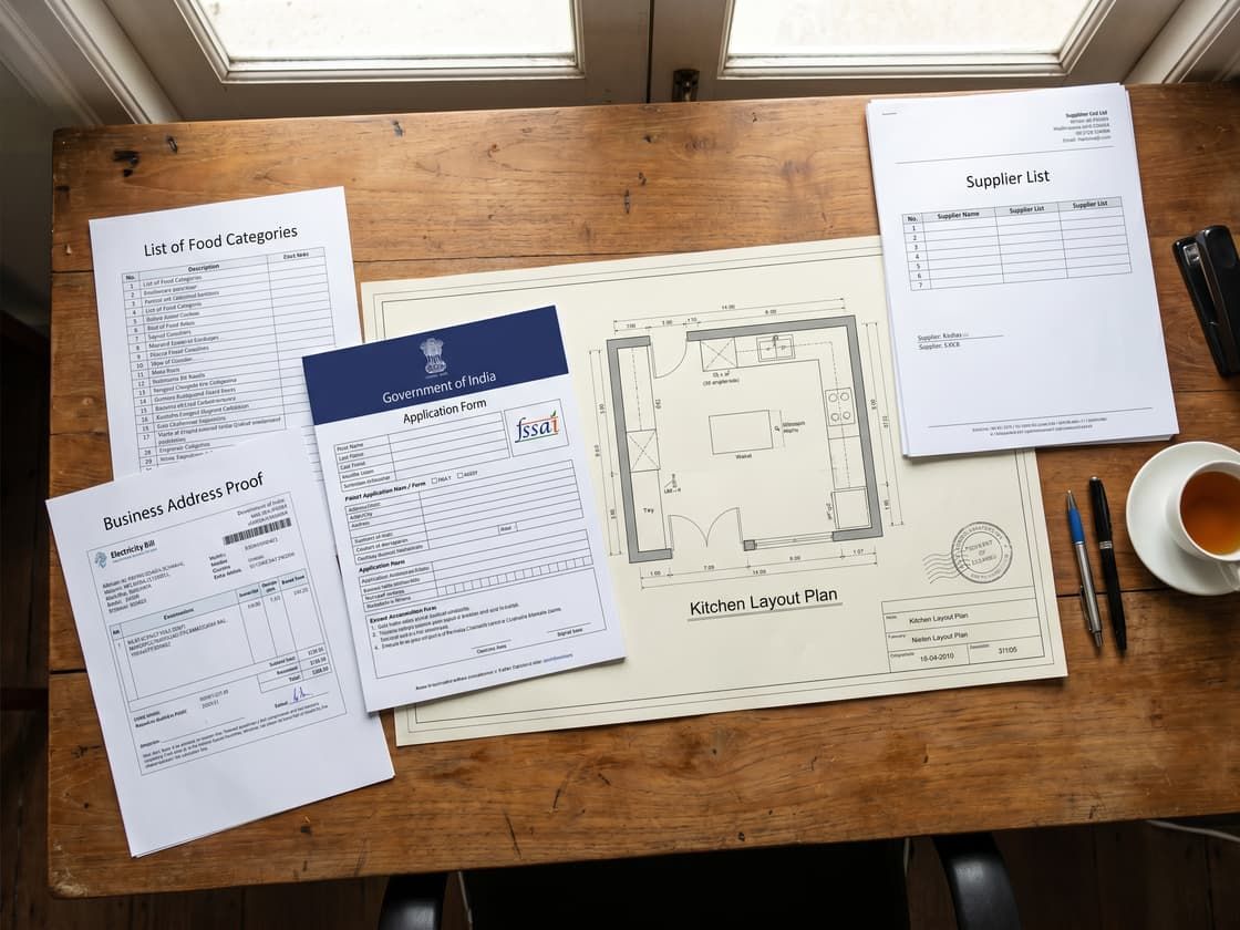 FSSAI application documents and a premises layout plan