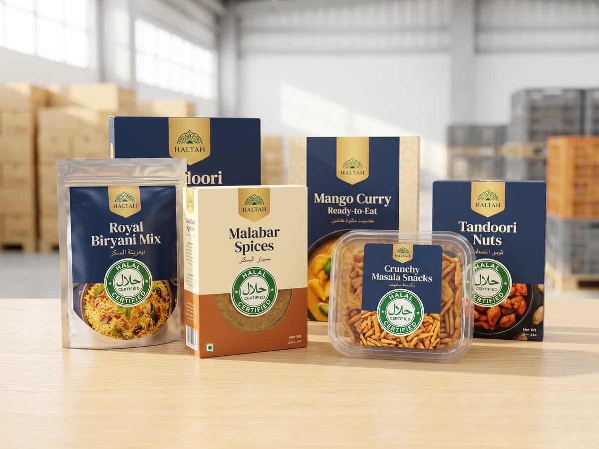 HALAL-certified packaged food for export with the certification seal