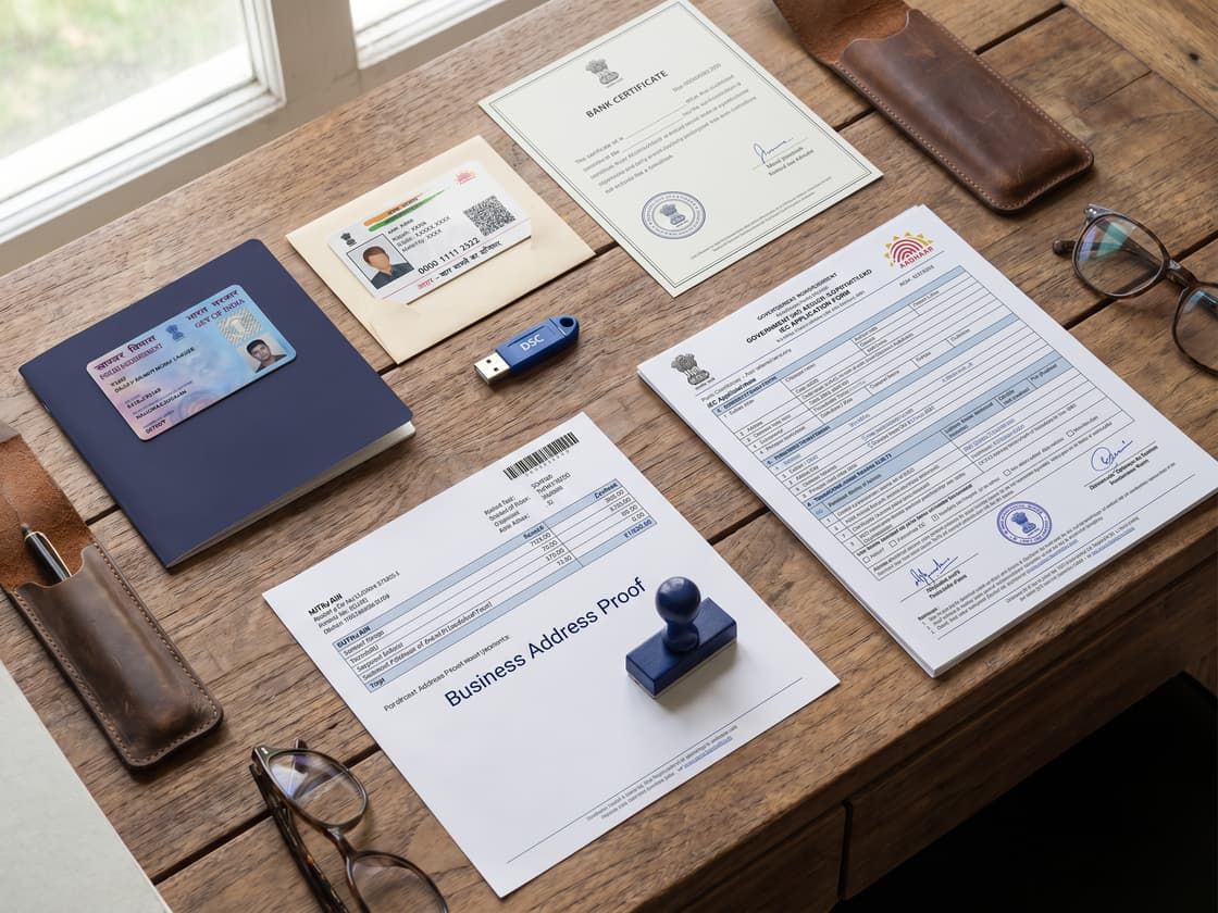 IEC application documents: PAN, Aadhaar, bank proof and DSC