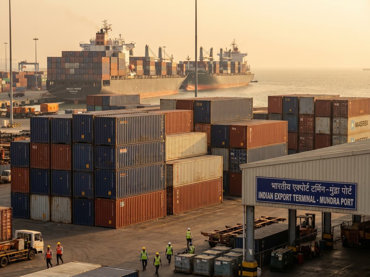 Export shipping containers at an Indian port