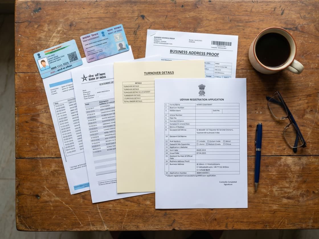 Udyam registration documents: Aadhaar, PAN, bank and turnover details