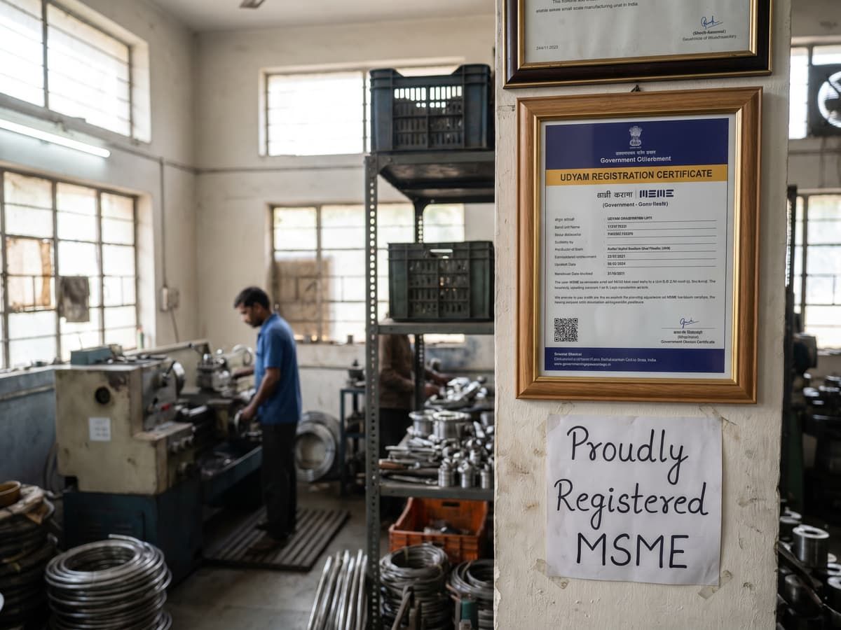 An Udyam certificate displayed at a small manufacturing unit