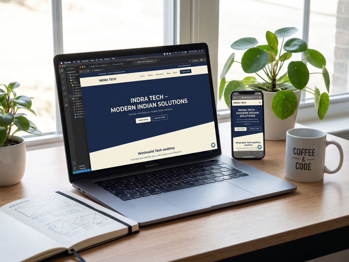 A website build in progress across laptop and phone